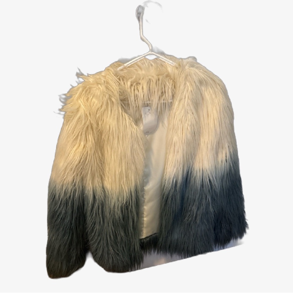 Hayden Cream and Gray Teddy Jacket with Gradient Shaggy Texture